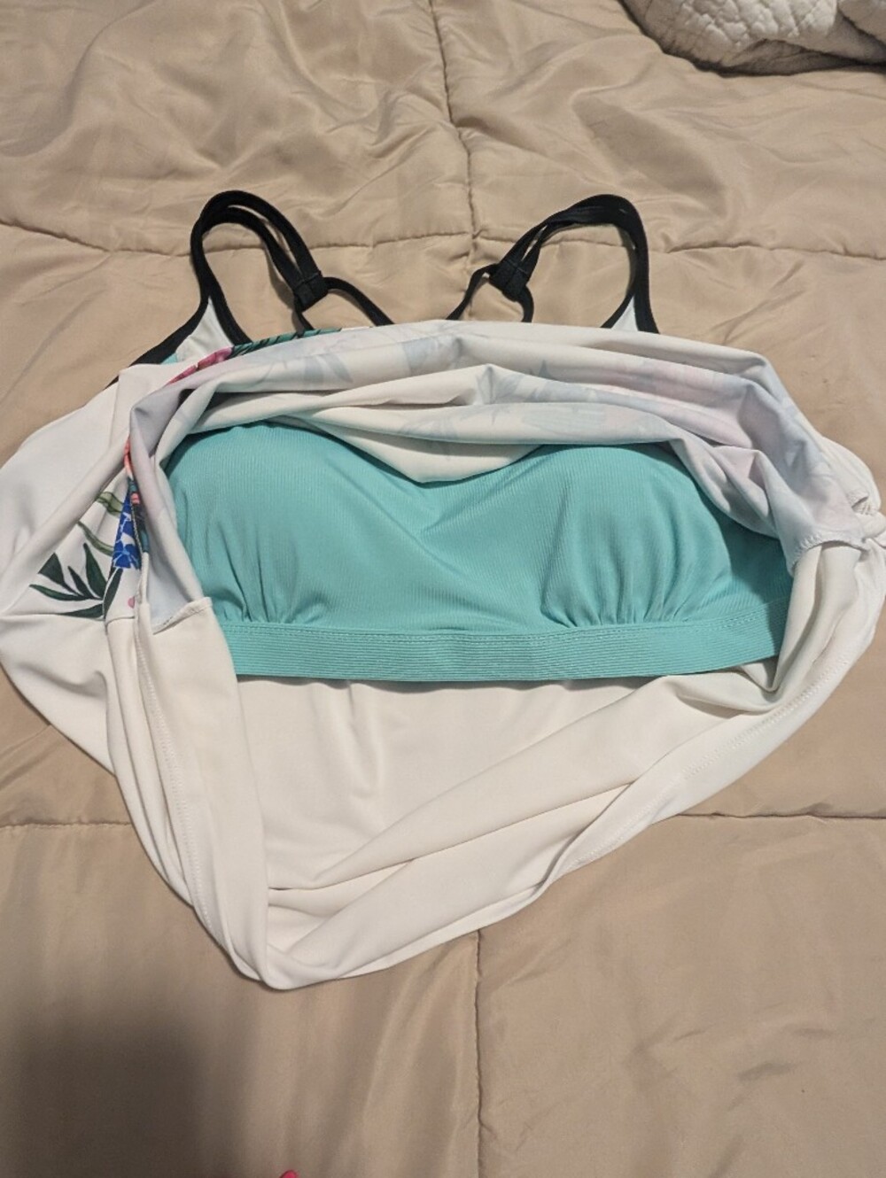 Free Country White Floral Tankini with Purple & Teal Accents - Picture 2 of 4